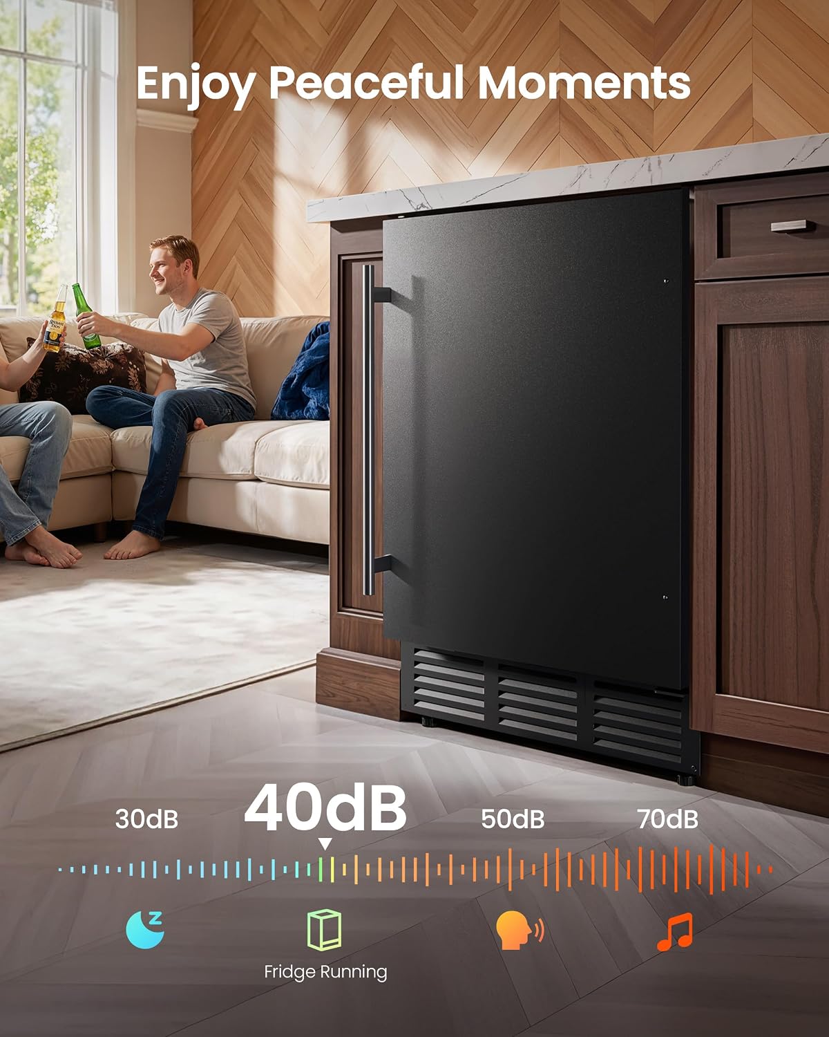 24 Inch Beverage Refrigerator, 180 Can Under Counter Fridge, Stainless Steel Beer Fridge for Built-in & Freestanding, Outdoor Refrigerator for Soda, Beer, Wine (Black)