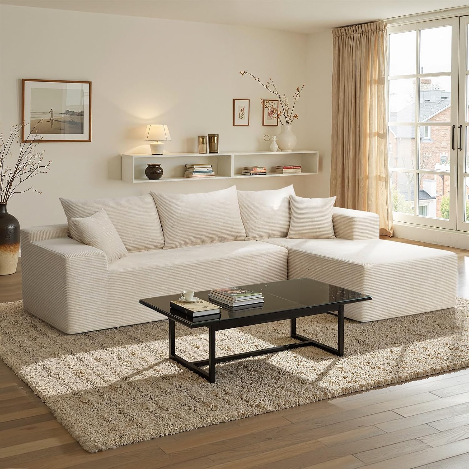 103' Cloud Sectional Couch with L-Shape Chaise,Modern Modular Sofa with Deep Seat, Upholstered Couches for Living Room Bedroom,No Assembly Required, Beige (Right Facing Chaise)