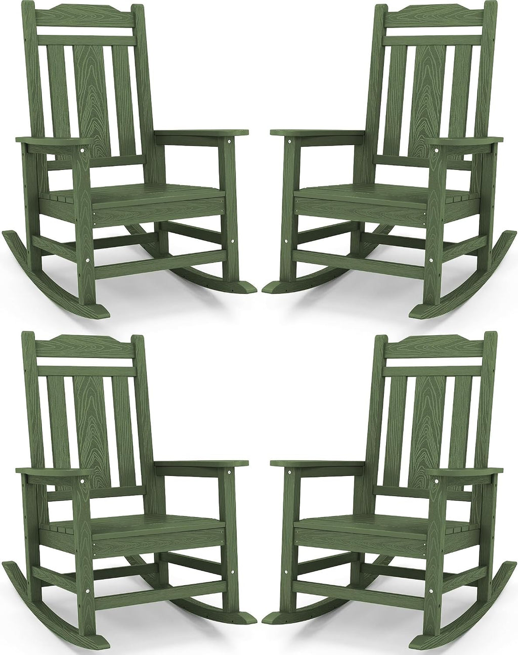 SERWALL Oversized Rocking Chair Set of 4 Outdoor, HDPE Outdoor Rocking Chair Set of 4, Avocado