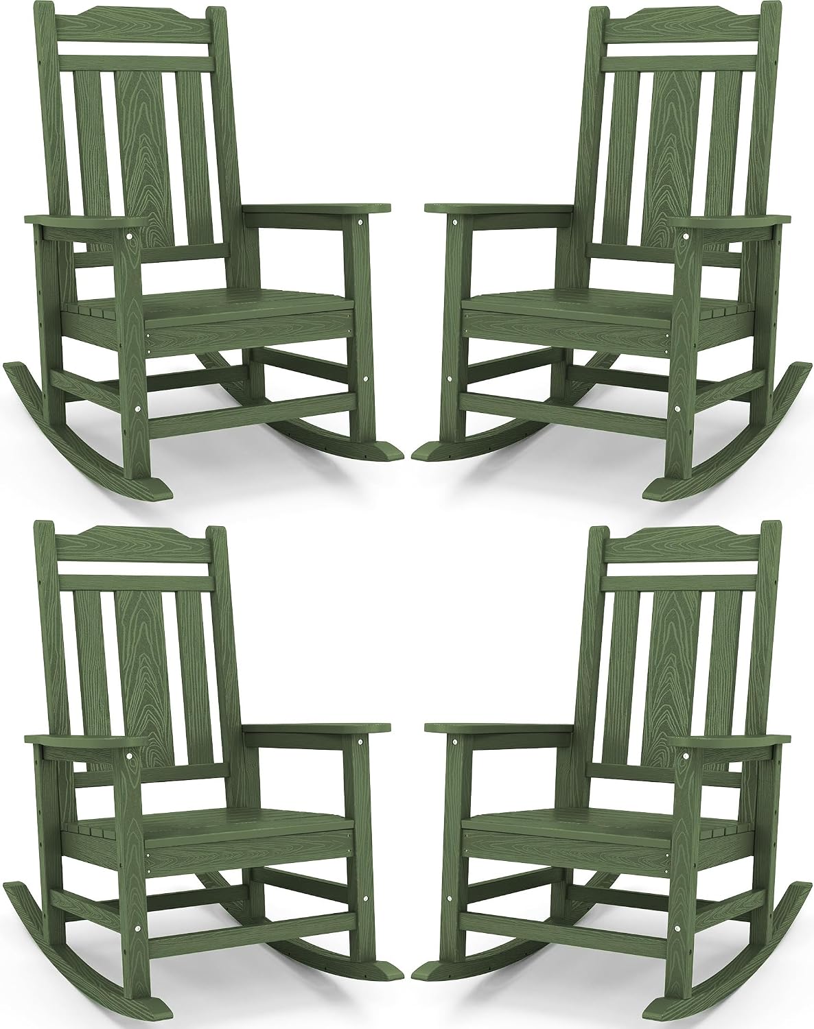 SERWALL Oversized Rocking Chair Set of 4 Outdoor, HDPE Outdoor Rocking Chair Set of 4, Avocado