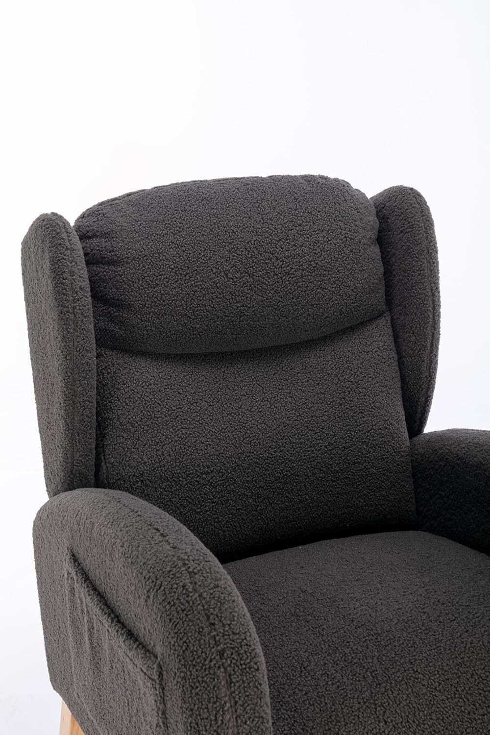 Nursery Glider Chair - Wingback Teddy Upholstered Rocking Chair with High Backrest, Ergonomic Rocker Chair for Breastfeeding & Baby Room, Modern Accent Armchair for Living Room & Bedroom, Gray
