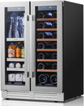 Ca'Lefort 24 Inch Wine and Beverage Refrigerator, Dual Zone Wine Cooler with Glass Door, Holds 60 Cans 20 Bottles, 3 Color LED Built-in or Under Counter Wine Fridge for Kitchen Home Bar