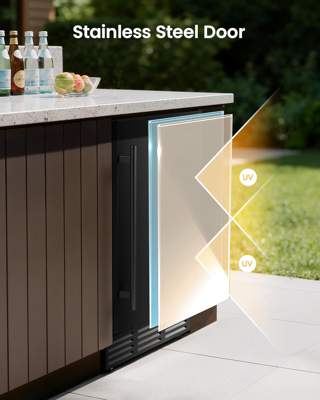 24 Inch Beverage Refrigerator, 180 Can Under Counter Fridge, Stainless Steel Beer Fridge for Built-in & Freestanding, Outdoor Refrigerator for Soda, Beer, Wine (Black)