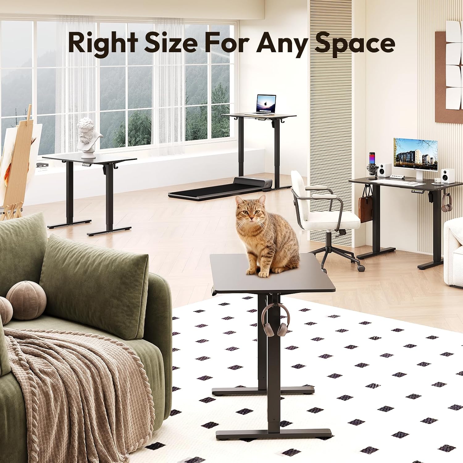 Electric Standing Desk,35x24 Inches Adjustable Height Stand up Desk, Sit Stand Home Office Desk with Splice Board, 3 Preset Heights,Equipped with Hooks,Ergonomic Computer Desk Workstation，Black