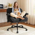 DurayLoly Criss Cross Chair with Wheels,Flip Up Arms,Wide Seat,Teddy Fleece,Adjustable Height,Cross Legged Desk Chair for Bedroom,Dorm,Home Office,Black