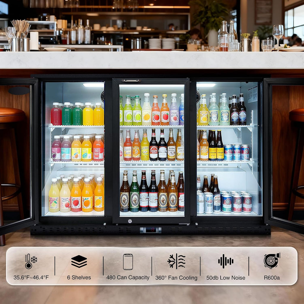 DeepTide Back Bar Cooler with 3 Swing Glass Door - 11.3 Cu.Ft Beverage Refrigerator with Adjustable Shelves,LED Lighting, Safety Lock for Beer，Coffee or Beverages