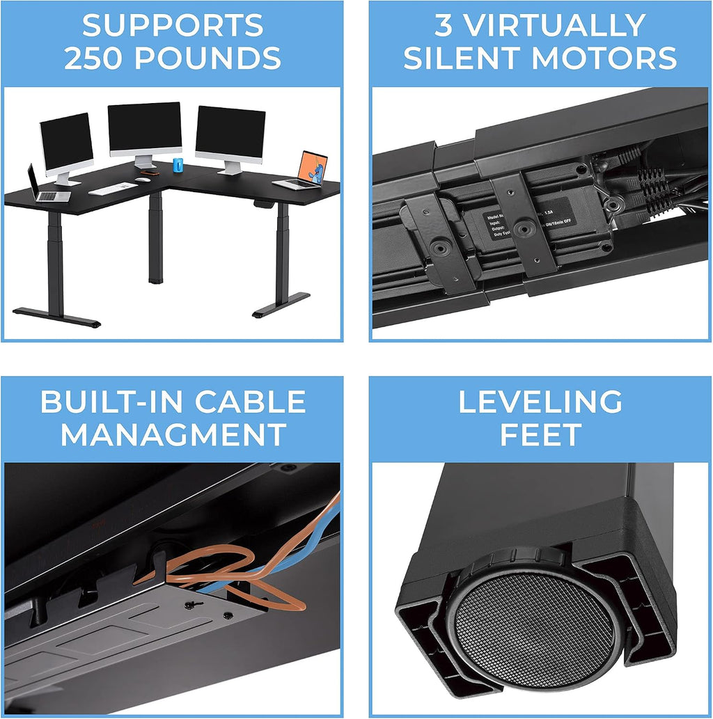 Stand Steady Tranzendesk Power Extra Large 71 Inch Electric L-Shaped Corner Standing Desk, Height Adjustable Ergonomic Corner Desk & Sit Stand Workstation, Fits 4 Monitors (Black, 71in x 71in)