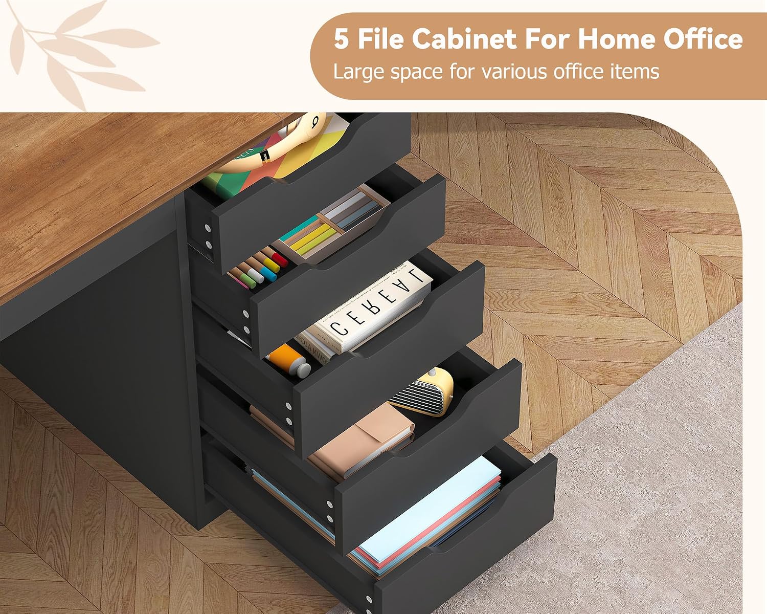 YOMILUVE 2 Person Desk with 5 Drawers and Power Outlets, 78.7 Inch Long Computer Desk with Storage File Cabinet, Two Person Home Office Double Desk with Storage, Brown and Black