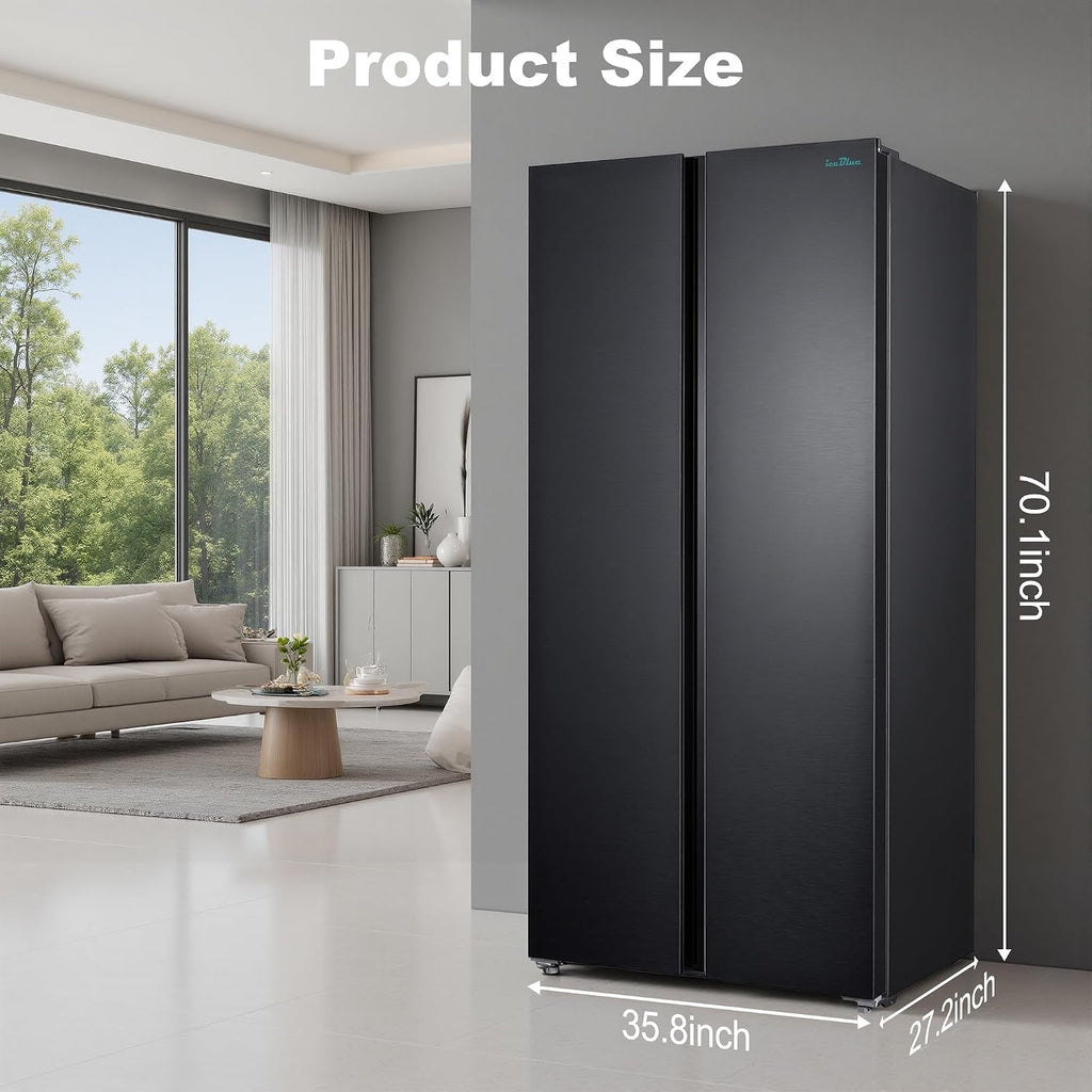 Iceblue 20.7 Cu.Ft. Side-by-side Refrigerators, 36' Full Size Refrigerator, Zoning Temperature Control Beverage Refrigerator with Freezer, Frost Free Beverage Fridge - Black Stainless Steel