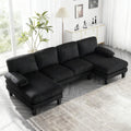 Karl home 111' Sectional Sofa U-Shaped 4-Seat Couch with Chaises Wood Grian Legs Corduroy Fabric Upholstered for Living Room, Apartment, Office, Black