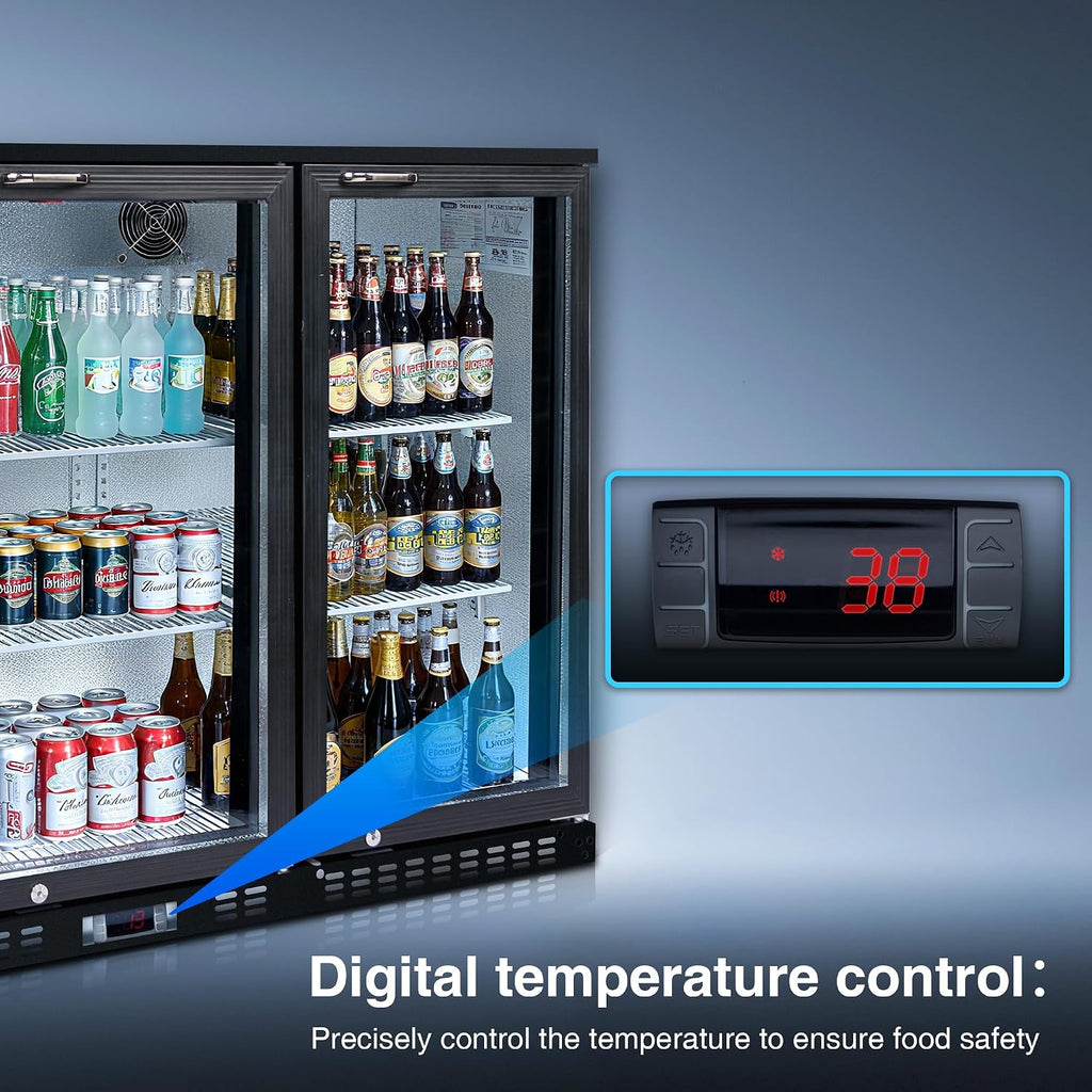 DeepTide Back Bar Cooler with 3 Swing Glass Door - 11.3 Cu.Ft Beverage Refrigerator with Adjustable Shelves,LED Lighting, Safety Lock for Beer，Coffee or Beverages