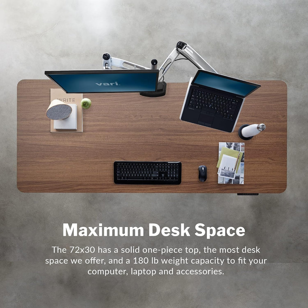Vari Classic Electric Standing Desk - VariDesk Height Adjustable Sit/Stand Desk - Dual Motor with Memory Presets, Stable T-Style Legs - Gaming or Home Office Workstation - 72'x30', Walnut/Black