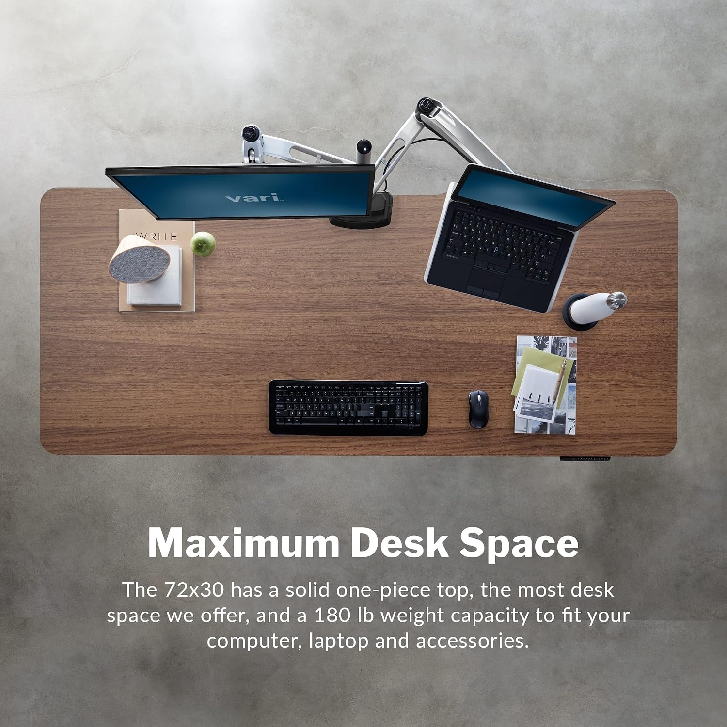 Vari Classic Electric Standing Desk - VariDesk Height Adjustable Sit/Stand Desk - Dual Motor with Memory Presets, Stable T-Style Legs - Gaming or Home Office Workstation - 72'x30', Walnut/Black