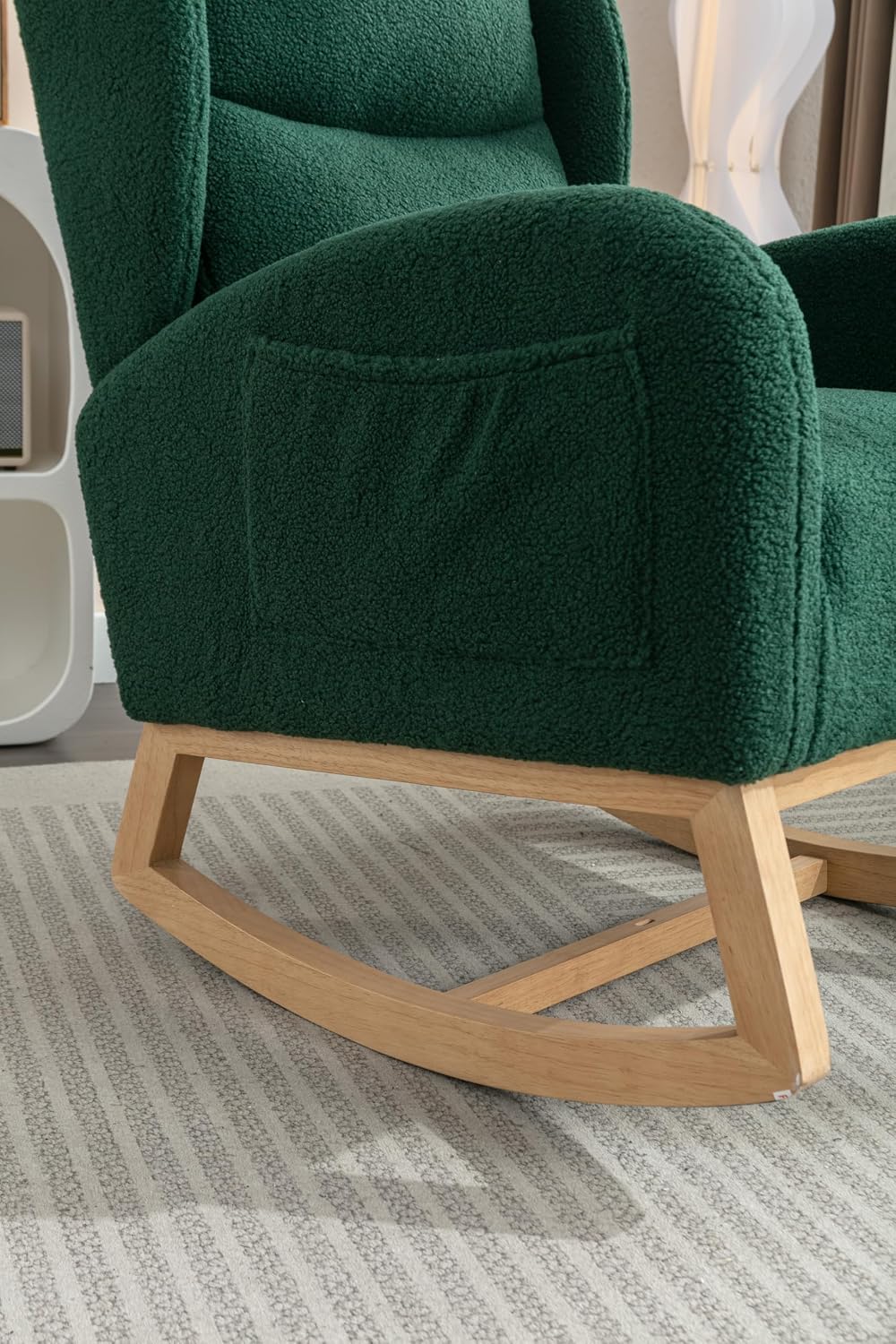 Nursery Glider Chair - Wingback Teddy Upholstered Rocking Chair with High Backrest, Ergonomic Rocker Chair for Breastfeeding & Baby Room, Modern Accent Armchair for Living Room & Bedroom, Green