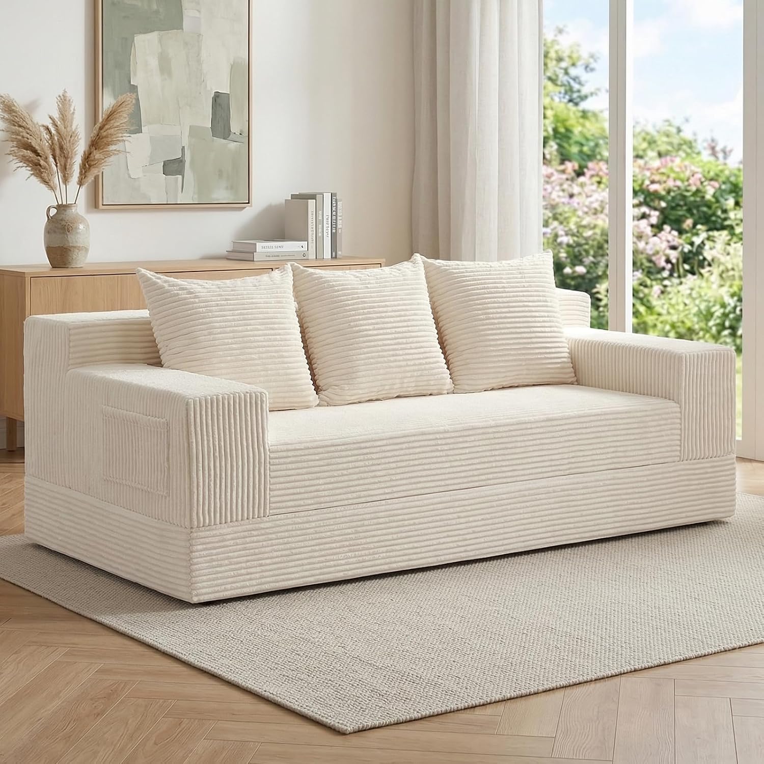 cidludto Convertible Sofa Bed, 78' Oversized Boneless Loveseat Couch 2 in 1 Foldable Futn Bed Couch in A Box, Folding Sleeper Sofa Chair for Living Room, No Assembly Required, Beige