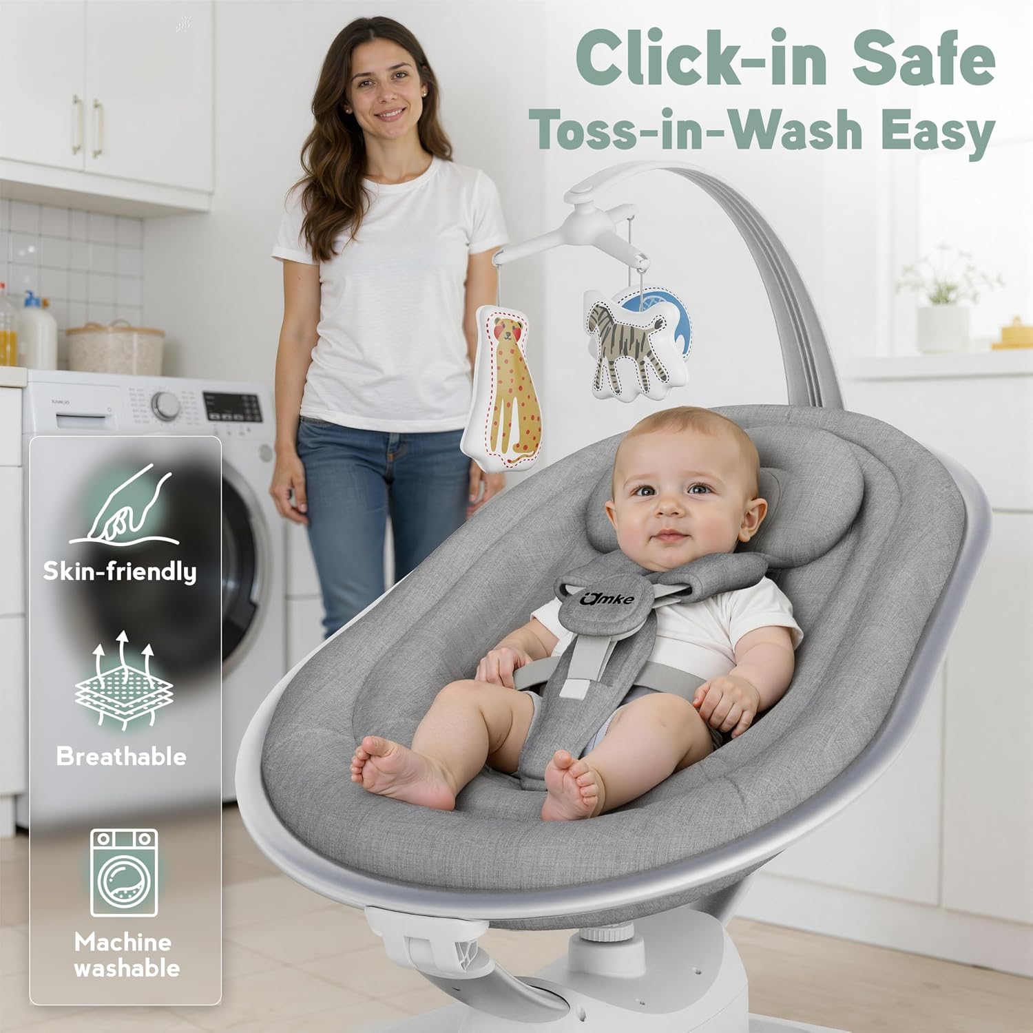 AMKE Luxury Electric Baby Swing Rocker for Infants, 5 Soothing Motions & Speeds, 3-Position Recline, Stable Dual-Motor Sway Rocking Chair for Baby Boy Girl Shower Gifts, Newborn Essentials for Parents