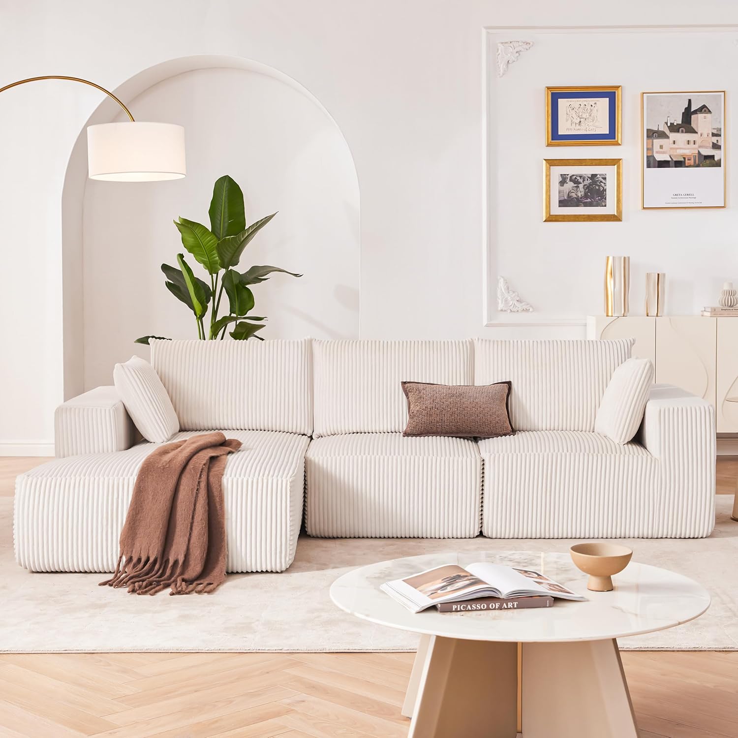 108' Modular Sectional Sofa, Cloud Sectional Couch with Deep Seat, Modern Modular L-Shape Sofa Couch with Chaise,Upholstered Boneless Couches for Living Room Bedroom (Beige, Left Facing Chaise)