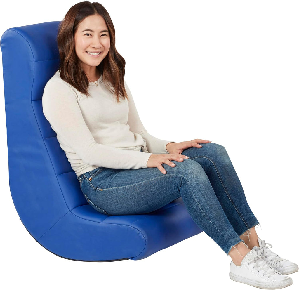 Factory Direct Partners Soft Ergonomic Horizontal Soft Floor Video Rocker - Cushioned Ground Chair Great for Reading, Gaming or Watching TV for Kids, Teens and Adults - Blue, 10489-BL
