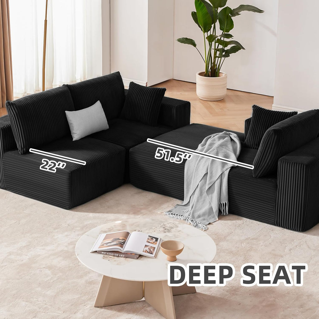 108' Modular Sectional Sofa, Cloud Sectional Couch with Deep Seat, Modern Modular L-Shape Sofa Couch with Chaise,Upholstered Boneless Couches for Living Room Bedroom (Black, Left Facing Chaise)