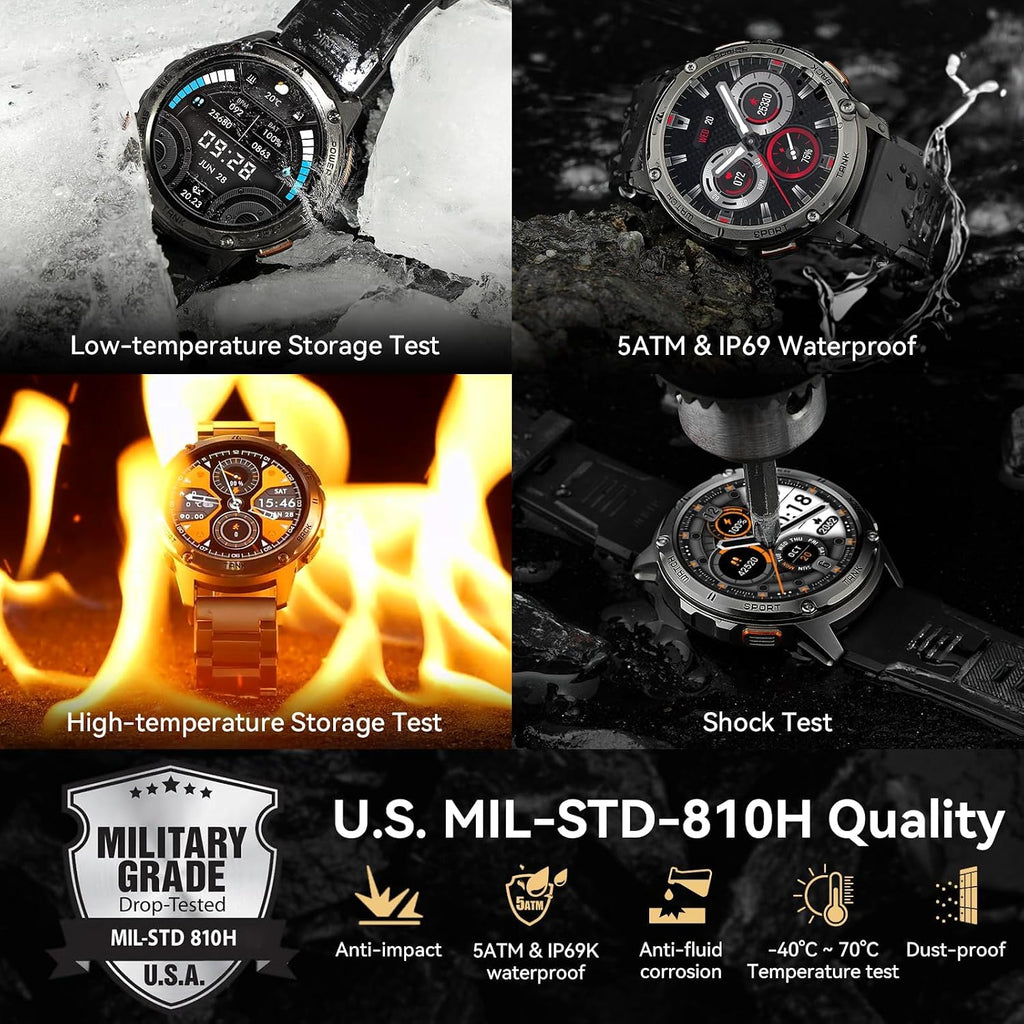 AMAZTIM Smart Watches for Men,60 Days Extra-Long Battery, Rugged Military Bluetooth Call(Answer/Dial Calls),1.43' Ultra HD AMOLED Display,Full Metal Body SmartWatch Compatible iPhone and Android
