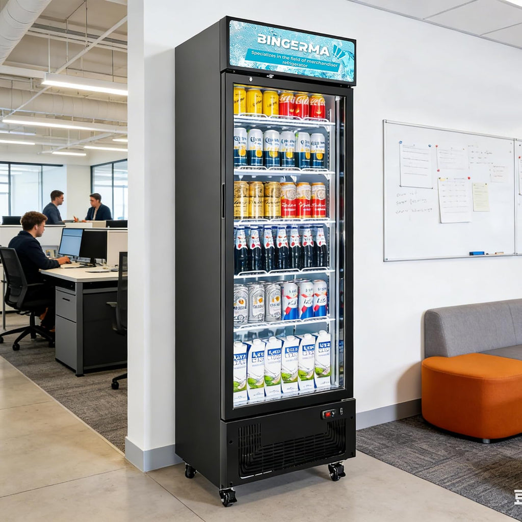 Commercial Display Refrigerator with Glass Door 12 Cu.ft Merchandiser Beverage Cooler Bar Black Drink Fridge for Convenience Stores, Supermarkets,Bars,Offices