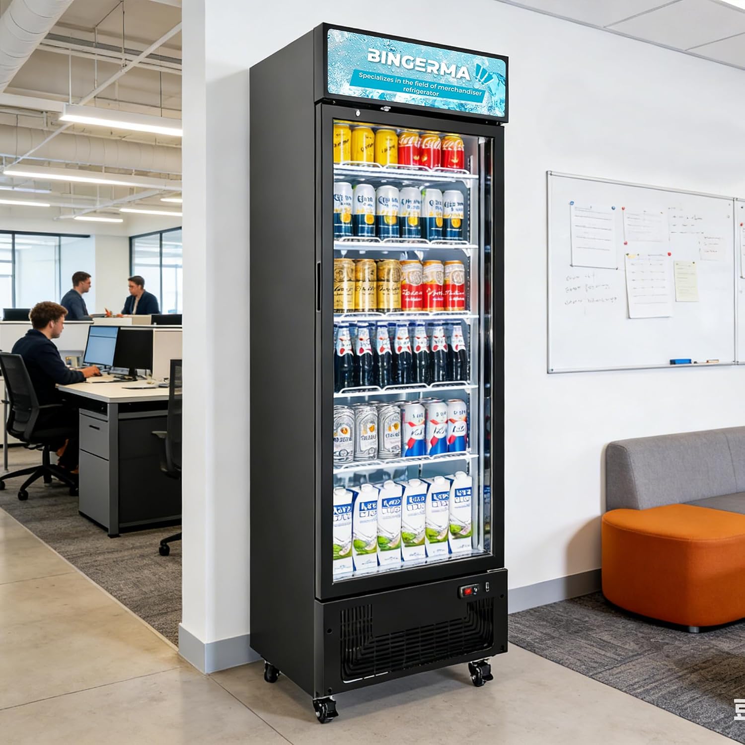 Commercial Display Refrigerator with Glass Door 12 Cu.ft Merchandiser Beverage Cooler Bar Black Drink Fridge for Convenience Stores, Supermarkets,Bars,Offices