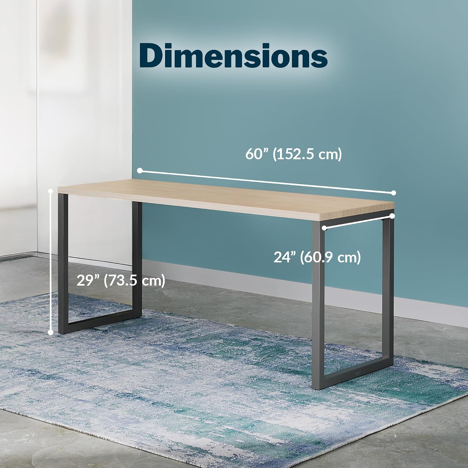 Vari 60x24 Modern Table- Large Computer Desk by Varidesk- Light Wood Study Writing Desk- Sturdy Slim Legs, Durable Laminate Finish, Heavy Duty Table, Easy Assembly