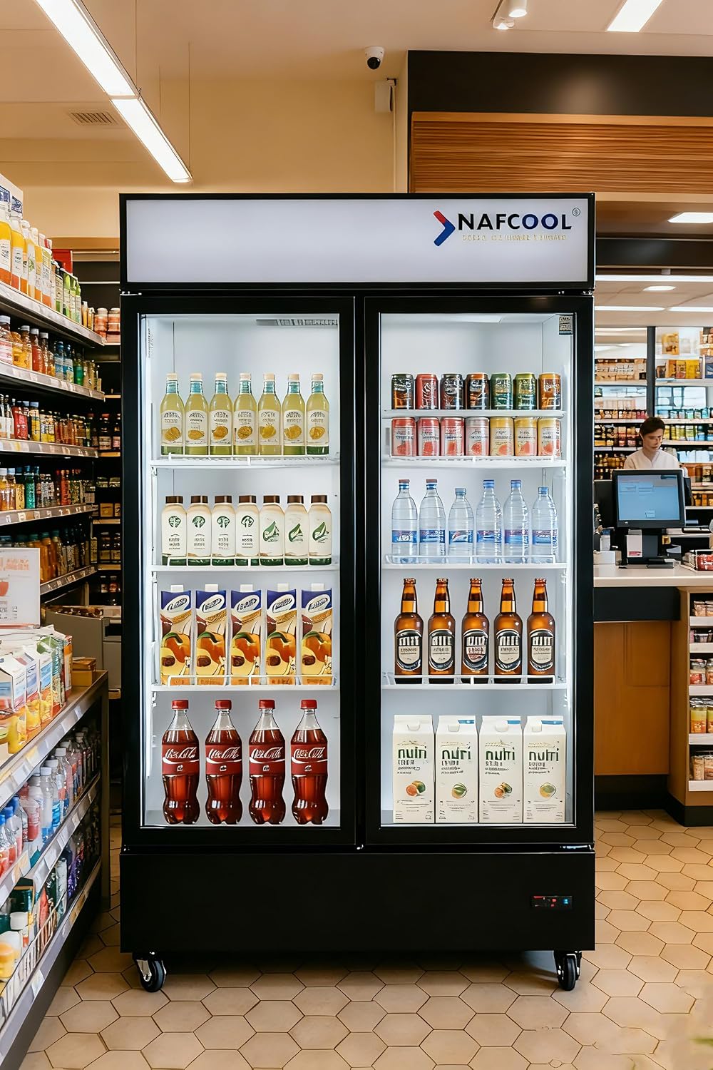 Commercial Beverage Refrigerator Display Fridge,Two Glass Door Drink Cooler with Adjustable Shelves,ETL Approval,45 Cu Ft,47.5' Wide,Wheels Included
