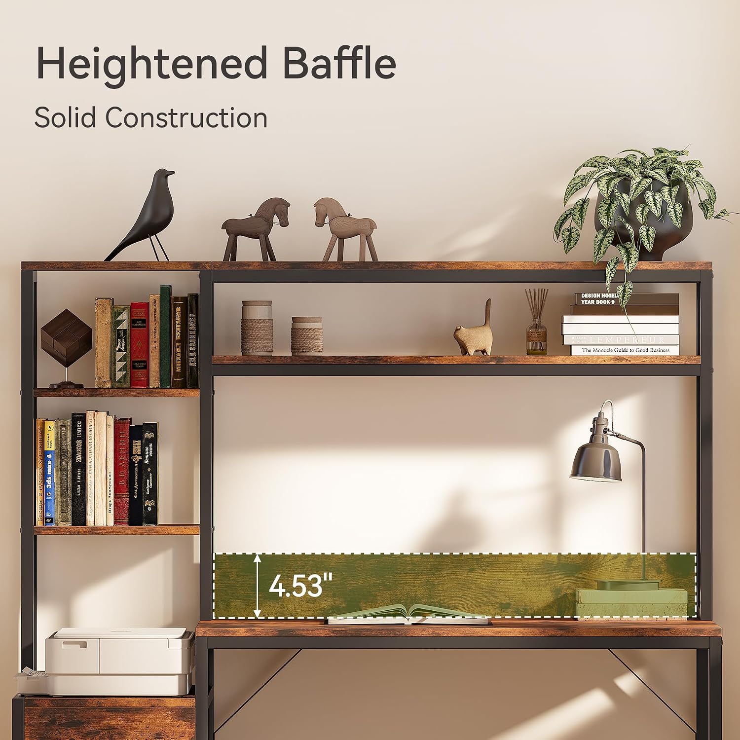 LITTLE TREE Computer Desk with Drawers and Hutch, 55' Gaming Desk with Storage Shelves, Modern Wooden Study Writing Desk for Bedroom Home Office, Brown