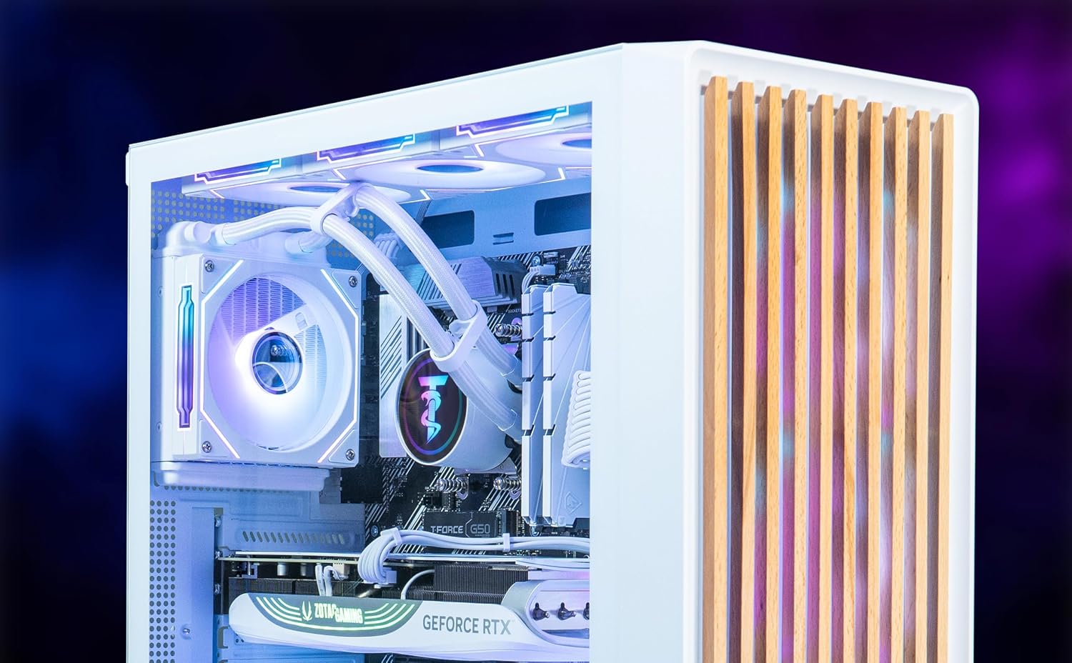 ViprTech Overlord 3.0 Wood Gaming PC - AMD Ryzen 9 7900X (5.6Ghz Liquid Cooled), RTX 5070 Ti 16GB, 32GB DDR5 RAM, 2TB NVMe SSD, 1000W Gold, Keyboard Mouse, VR-Ready, WiFi BT, Computer Desktop, White