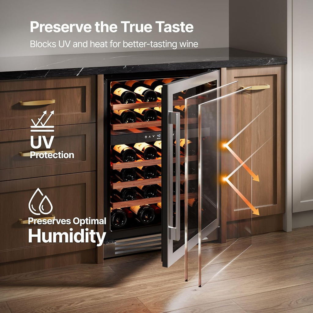 Ca'Lefort 24 Inch Wine Fridge, 52 Bottles Dual Zone 40-65°F Wine Cooler, Adjustable Shelves & 3 LED Light, Wine Refrigerator with Glass Door, Built-in Under Counter Freestanding for Home/Kitchen/Bar