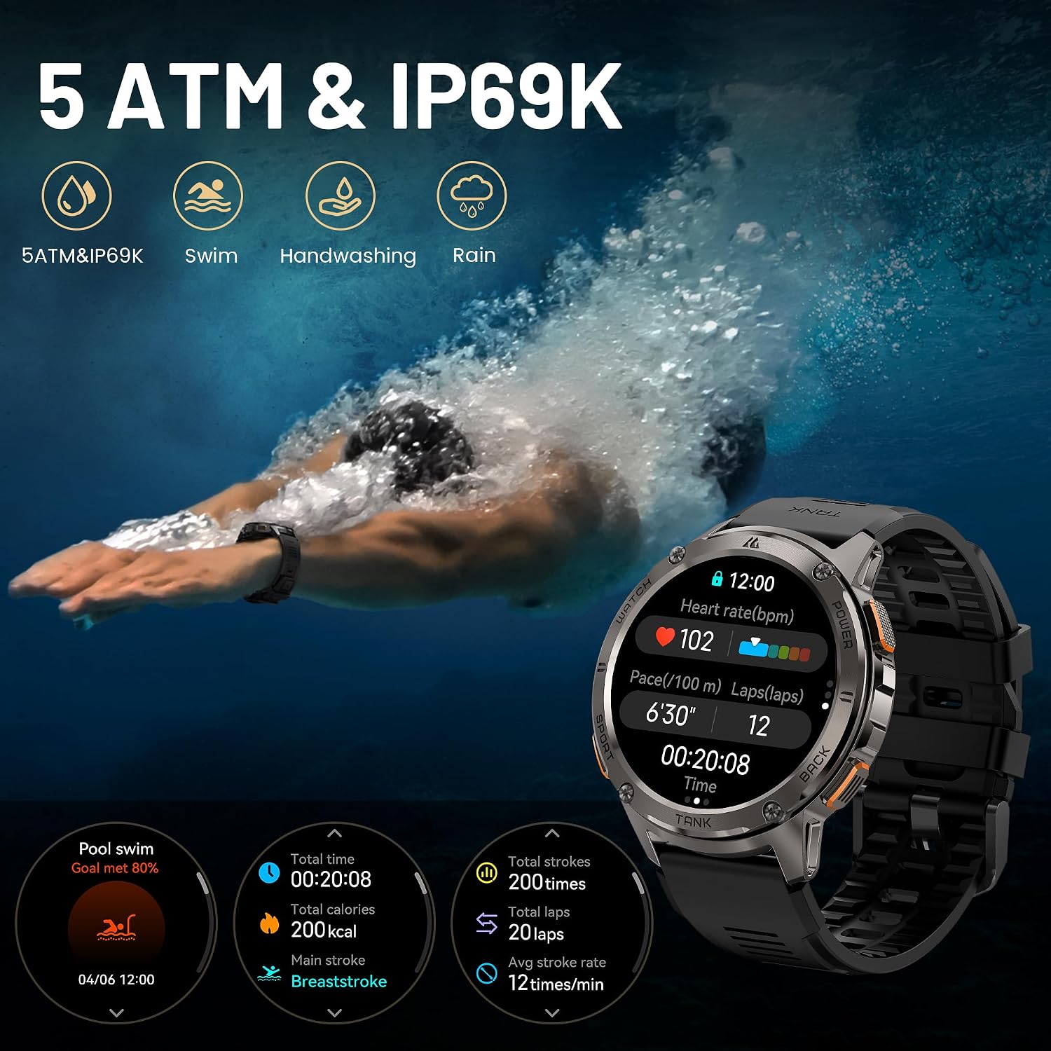 KOSPET Smart Watch for Men, 60 Days Extra-Long Battery, 50M Waterproof for Swimming, Rugged Military Full Metal Body Smartwatch, 1.43' AMOLED Always-On Fitness Watch(Answer/Make Calls) AI Voice