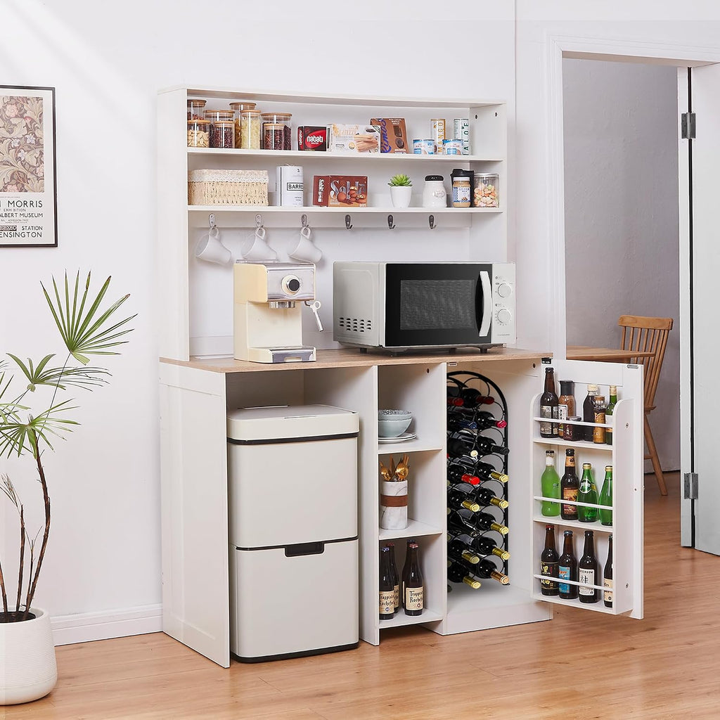 Mini Fridge Cabinet with Storage, Coffee Bar Cabinet with Mini Fridge Space and Power Outlet, Liquor Wine Bar Cabinet with Microwave Shelf, Beverage Station for Kitchen, Dorm, Living Room