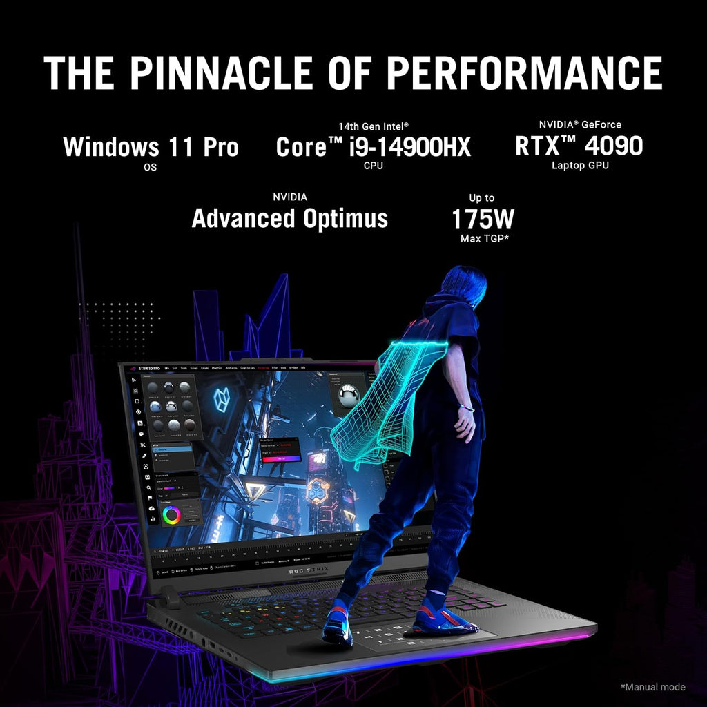 ASUS ROG Strix Scar 16 (2024) Gaming Laptop, 16' Nebula HDR 16:10 QHD 240Hz/3ms, 1100 nits, Mini LED Display, GeForce RTX™ 4090, Intel® Core™ i9-14900HX, 32GB RAM, 2TB SSD, Win 11 Pro, G634JYR-XS97