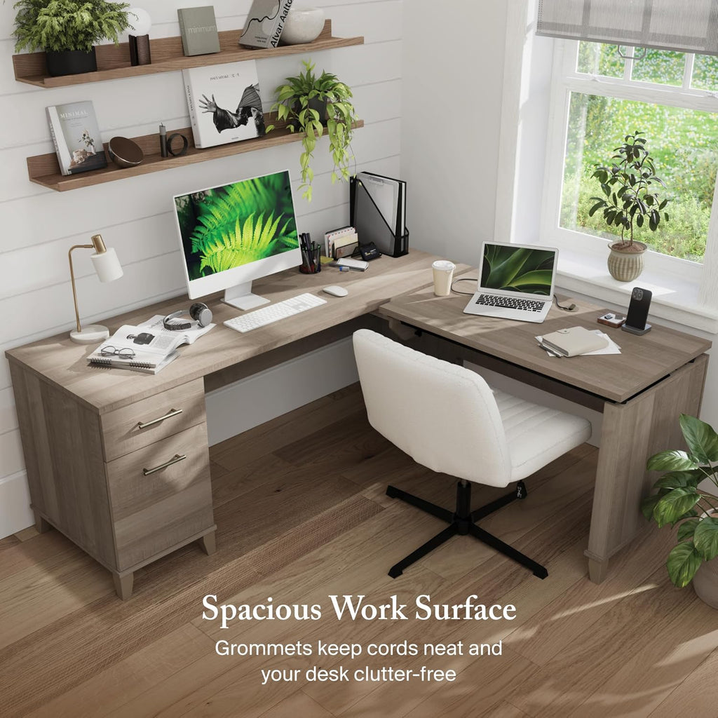 Bush Furniture Somerset 72W 3 Position Sit to Stand L Shaped Desk in Ash Gray