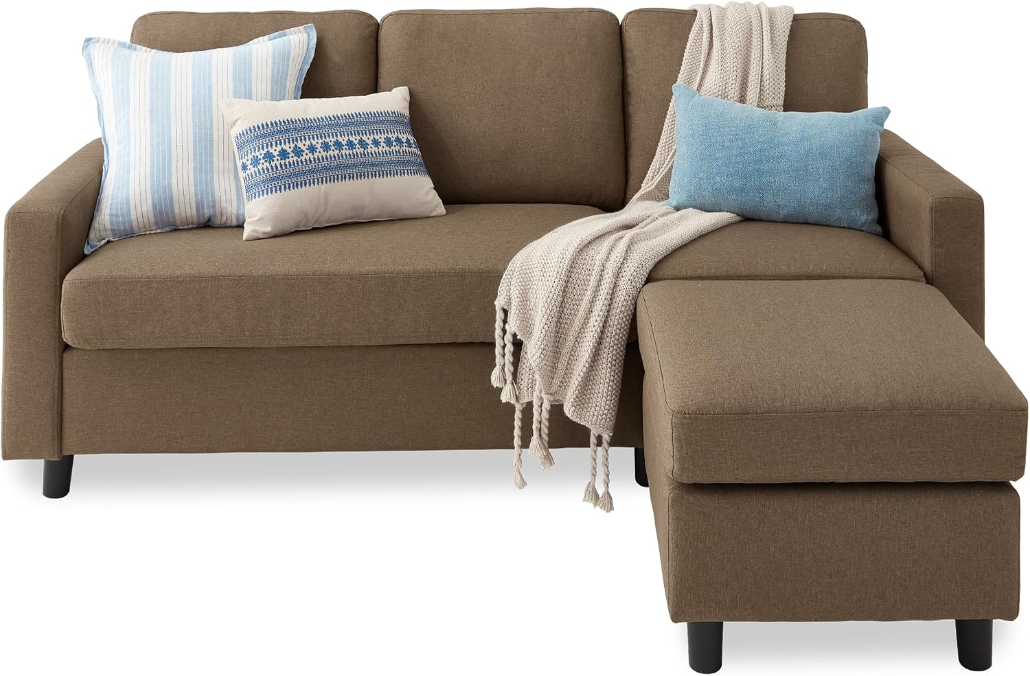 Best Choice Products Upholstered Sectional Sofa for Home, Apartment, Dorm, Bonus Room, Compact Spaces w/Chaise Lounge, 3-Seat, L-Shape Design, Reversible Ottoman Bench, 680lb Capacity - Brown