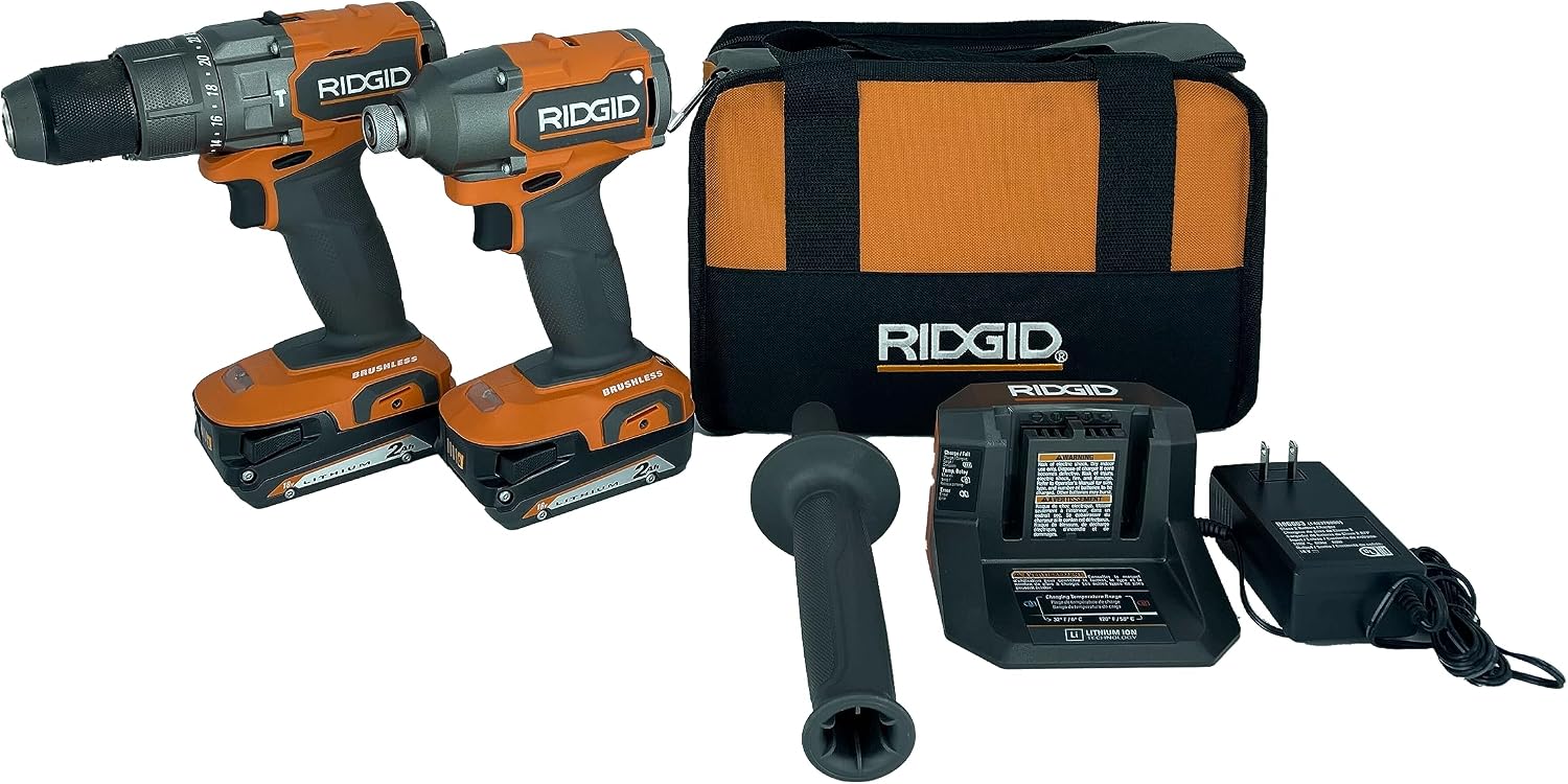 RIDGID 18V Brushless Drill/Driver and 3-Speed Impact Driver Kit with (2) 2.0 Ah Batteries and Charger(R92091SB3)