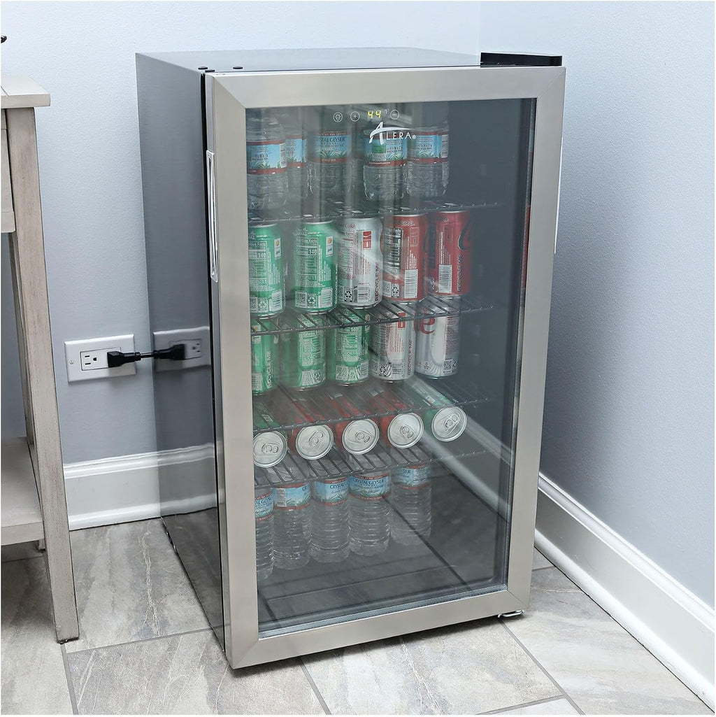 Alera 3.4 Cu. Ft. Beverage Cooler, Stainless Steel/black