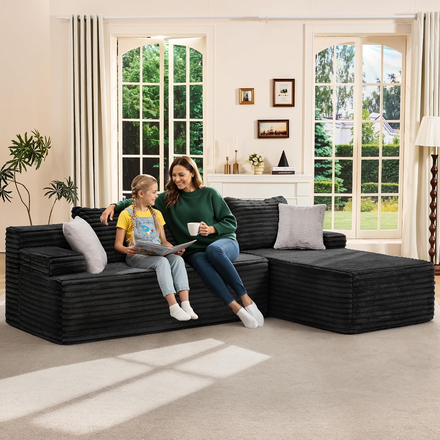 Hobestluk Modular Sectional Sofa Couches L-Shape Couch 3 Seat Modular Sofa Memory Foam Sectional Couches for Living Room, Cloud Couch with Oversized Chaise (96' Right Facing Chaise)
