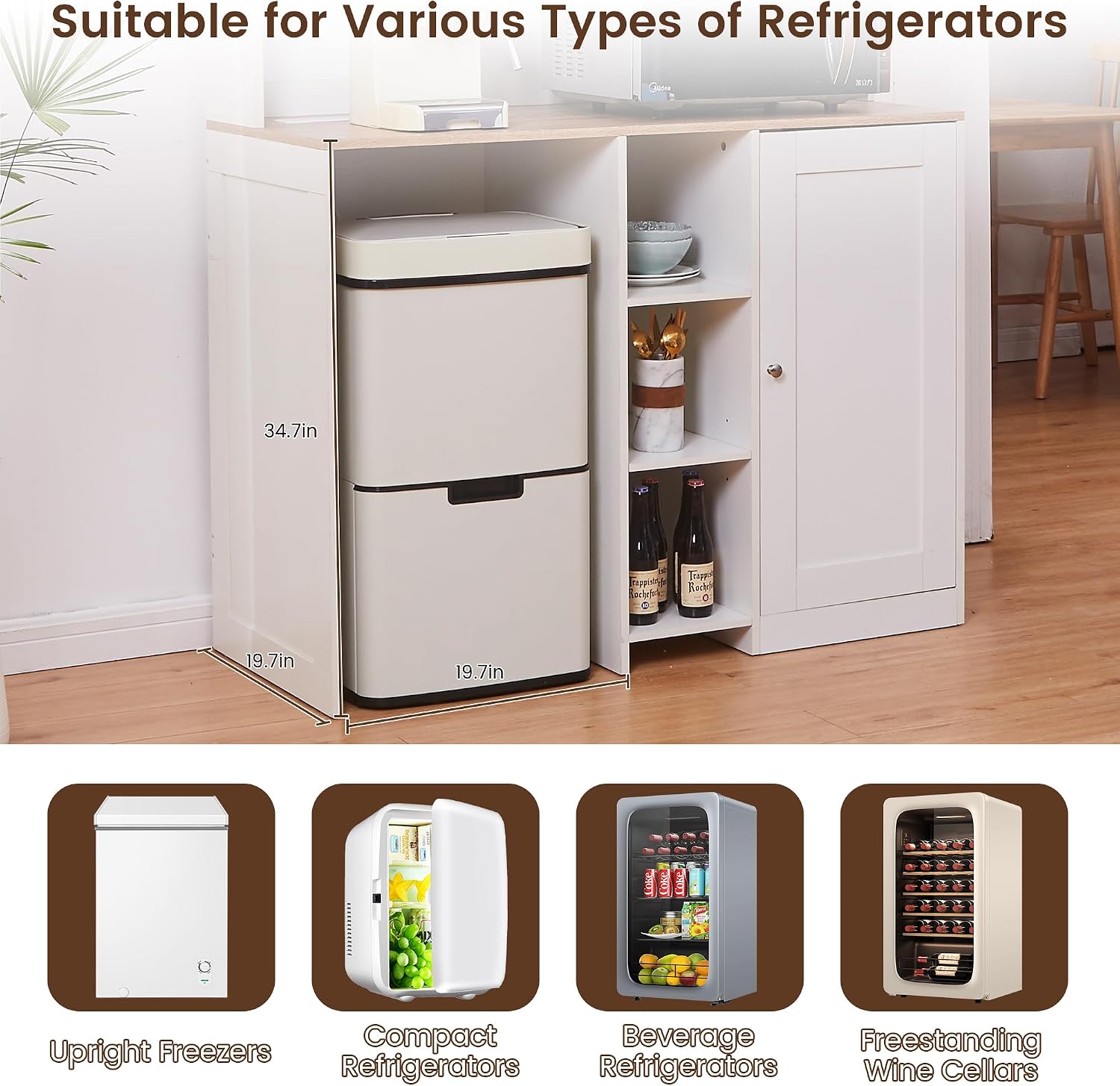 Mini Fridge Cabinet with Storage, Coffee Bar Cabinet with Mini Fridge Space and Power Outlet, Liquor Wine Bar Cabinet with Microwave Shelf, Beverage Station for Kitchen, Dorm, Living Room