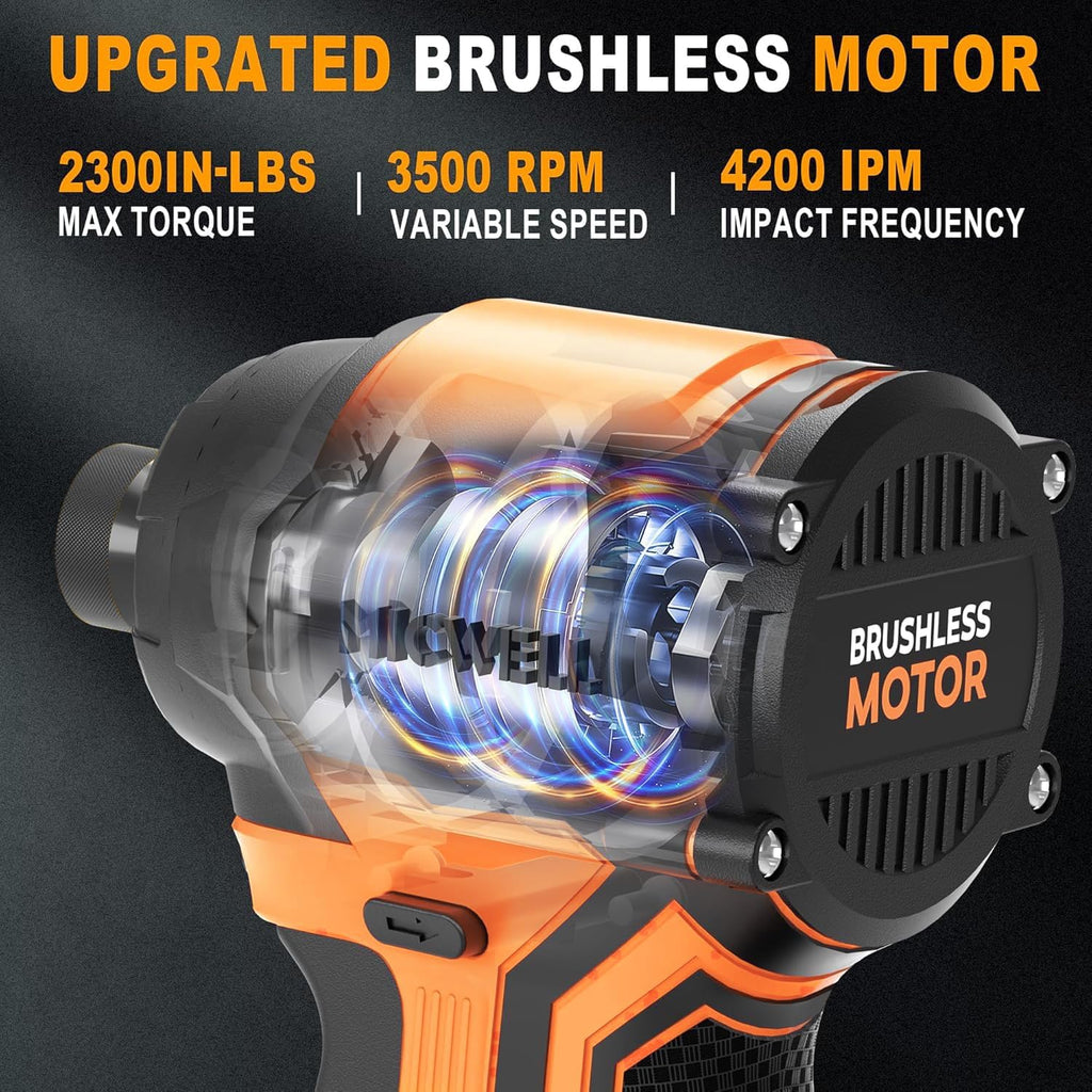 MICWELL 2-in-1 Cordless Power Tool Combo Kit: 4-Speed Brushless Impact Driver with LED Work Light & 5-Speed Variable Leaf Blower with 2 Handle Rotation Angles, Compatible with 20V Max Battery