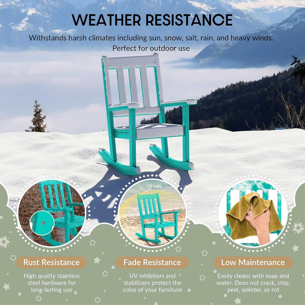 WestinTrends Malibu Outdoor HDPE Plastic Preschool Toddler Rocking Chairs (Set of 2), Turquoise