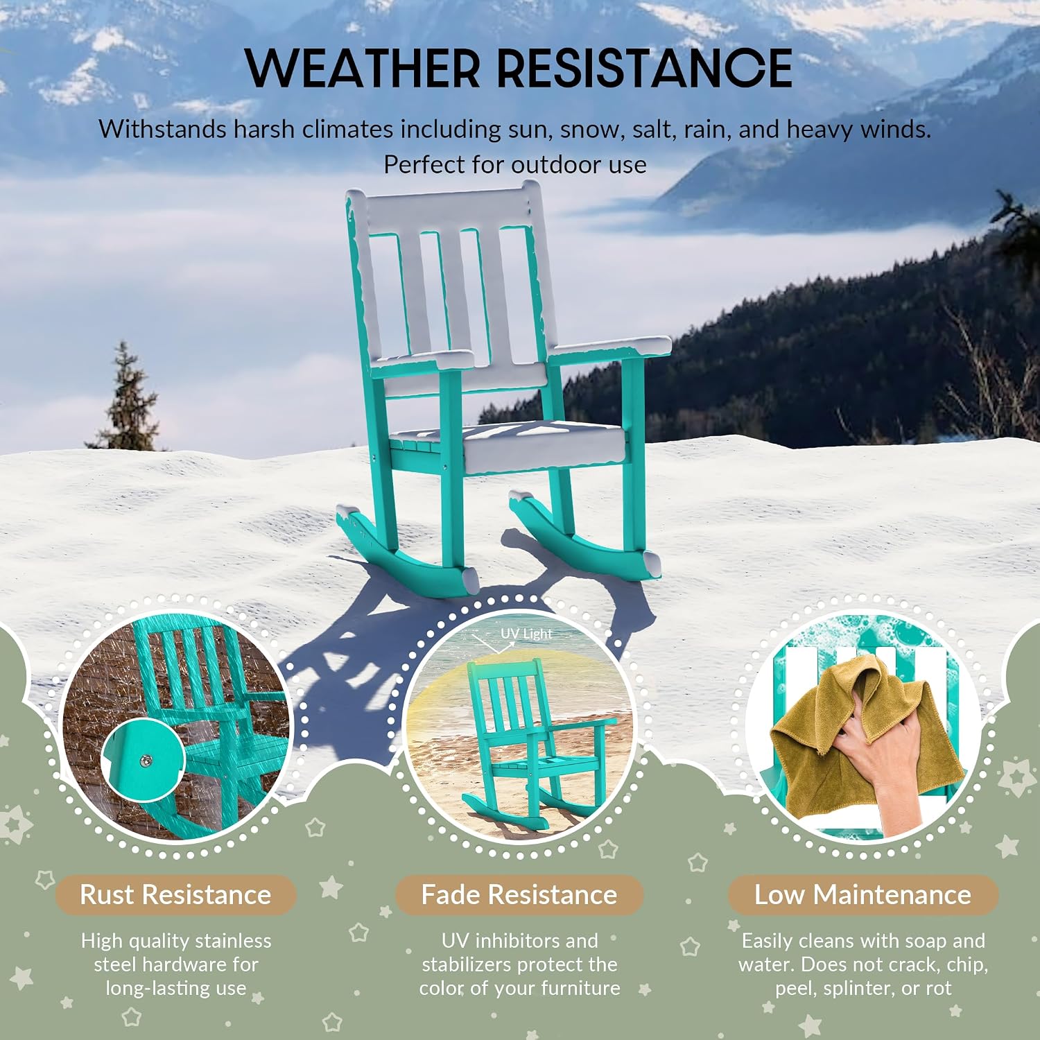 WestinTrends Malibu Outdoor HDPE Plastic Preschool Toddler Rocking Chairs (Set of 2), Turquoise
