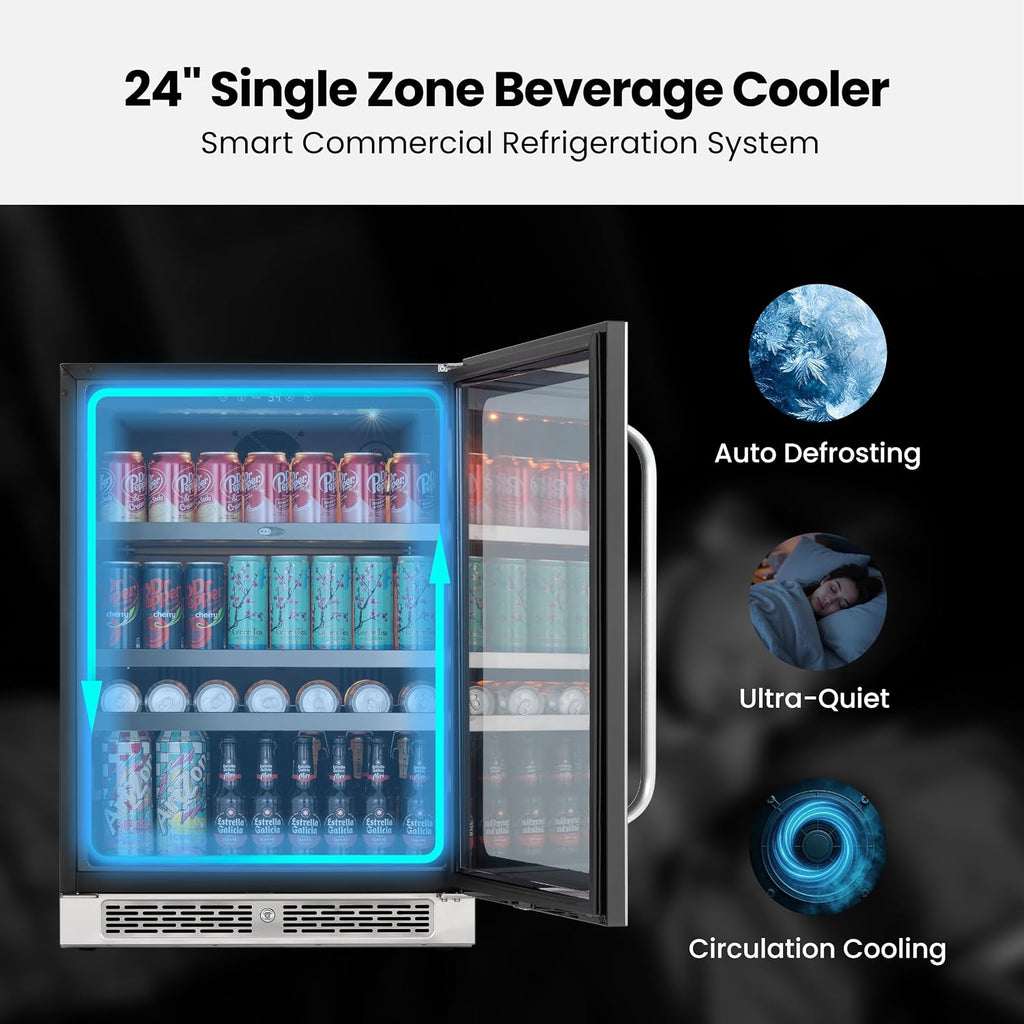 Whynter Beverage Refrigerator 24 Inch Drink Fridge with Glass Door Beverage Cooler 140 Cans Under Counter Beverage Fridge Freestanding 3 LED 34-54°F for Beer Home Bar Premium Series 5.65 cu.ft