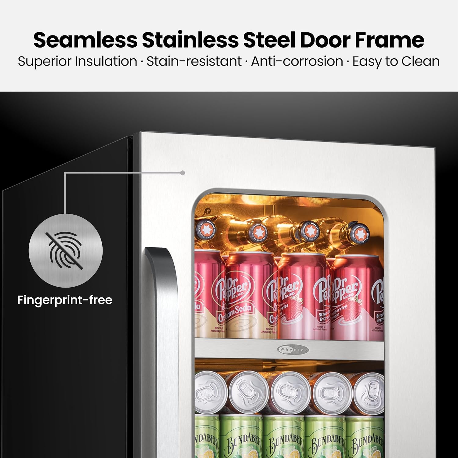 Whynter Beverage Refrigerator 15 inch Drink Fridge with Glass Door Beverage Fridge Cooler 80 Can Under Counter Built in Freestanding Fridge 34-54°F for Soda Beer Home Bar Luxury Series