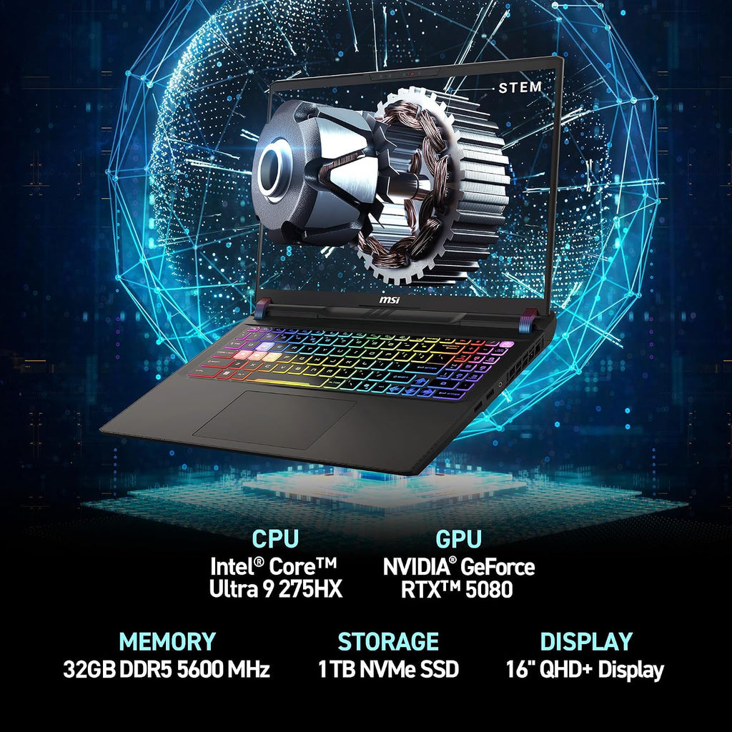 MSI Vector 16 HX AI A2XWIG-034CA 16' QHD+ 240Hz Gaming Laptop, Intel® Core™ Ultra9-275HX, RTX 5080, 32GB DDR5, 1TB NVMe SSD, Windows 11 Home