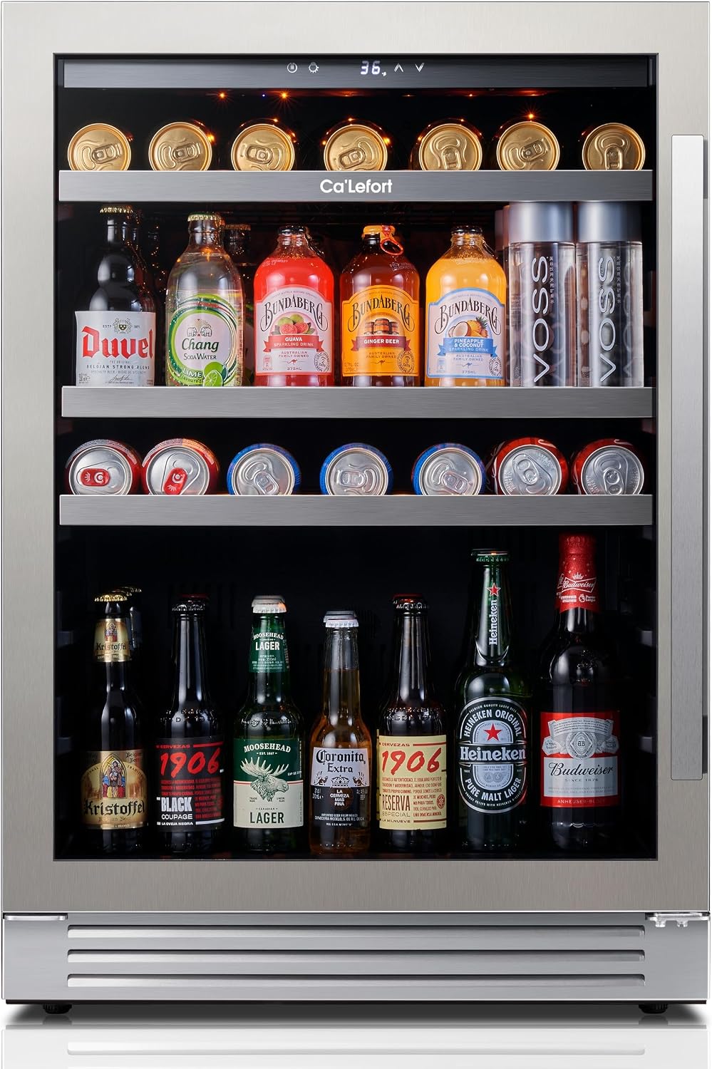 Ca'Lefort Beverage Refrigerator 24 Inch, 180 Cans Mini Fridge with Double Glass Door, Built-in or Freestanding Drink Cooler with Amber LED Light, Beverage Fridge for Kitchen Bar Office(Left-Hinged)