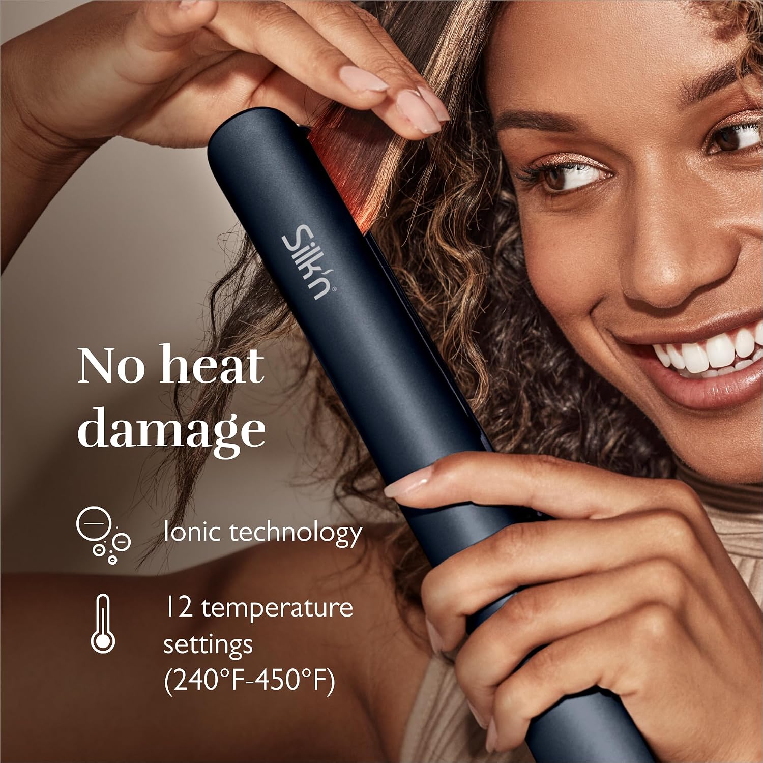 Silk'n SilkyStraight Hair Straightener & Curler 2 in 1, Professional 1' Titanium Flat Iron with Infrared & Ionic Tech, Floating Plates, 12 Settings 240–450°F, 15-Sec Heat-Up, Dual Voltage