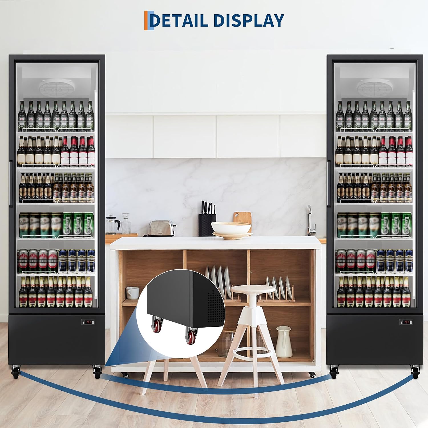 IDEALHOUSE Commercial Merchandiser Refrigerator, 17.7 Cu.Ft, Glass Door, Beverage Cooler, 5 Adjustable Shelves, Bar Fridge, Commercial Display, Large Capacity, Black, For Restaurant, Store, Bar