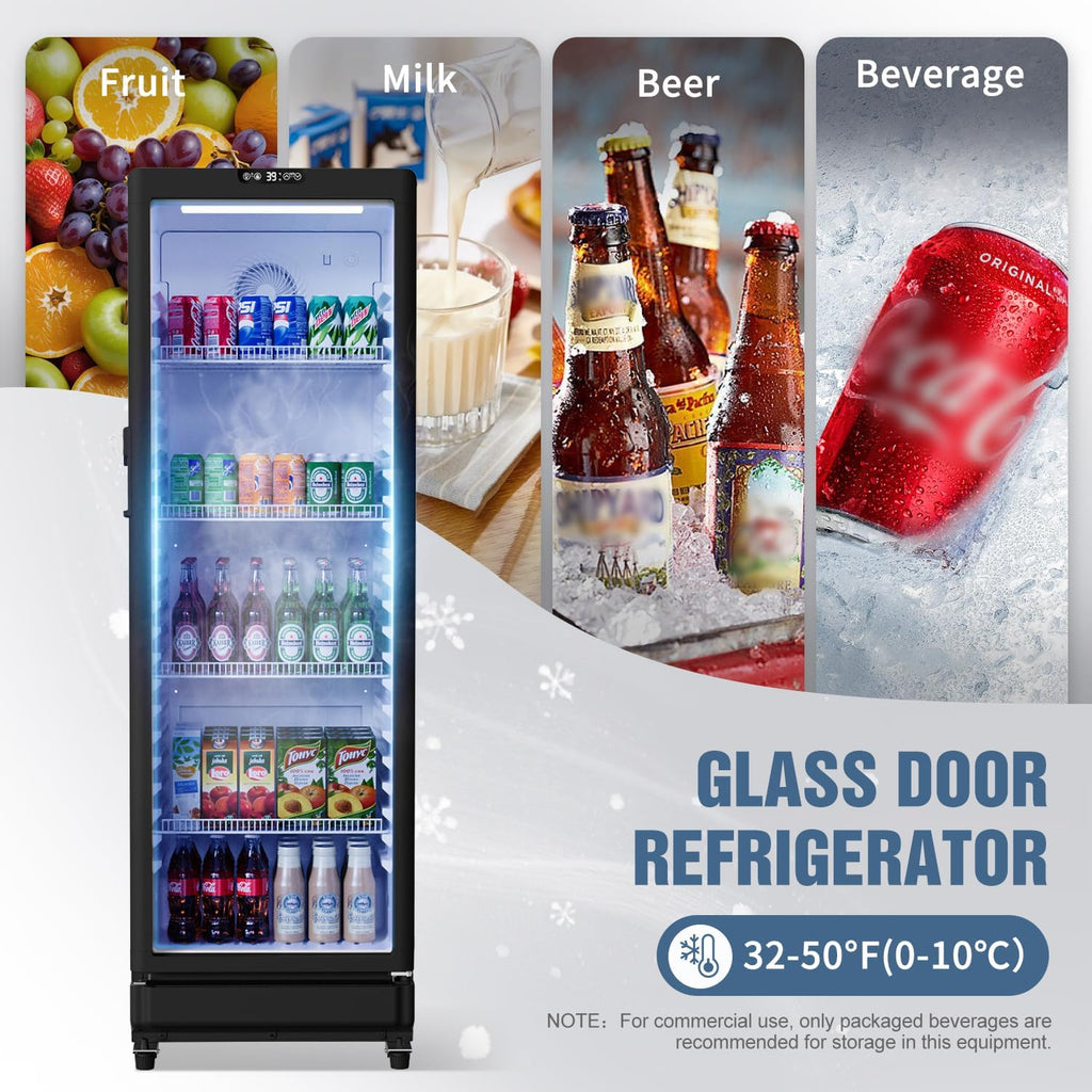 BEYOU Beverage Refrigerator, 8.5 cu. Ft Commercial Refrigerator Merchandiser with single Glass Door, Display Fridge for Living Room, Bar, Garage（Black）